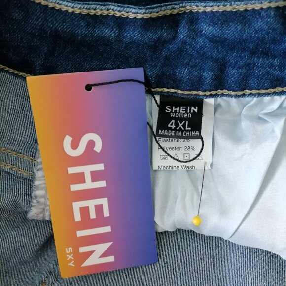 NWT Shein Womens Denim Blue High Rise Raw Hem Modern Look Flare Jeans Size 4XL - Picture 6 of 8
